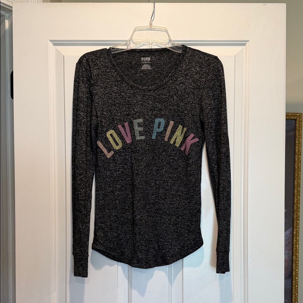 PINK Victoria's Secret Dark Heather Gray Sleepwear Top with White Logo